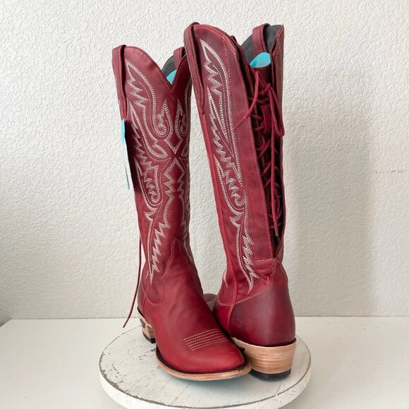 Lane MONICA Knee High Womens Cowboy Boots 9 Red Western Cowgirl Lace Up Tall